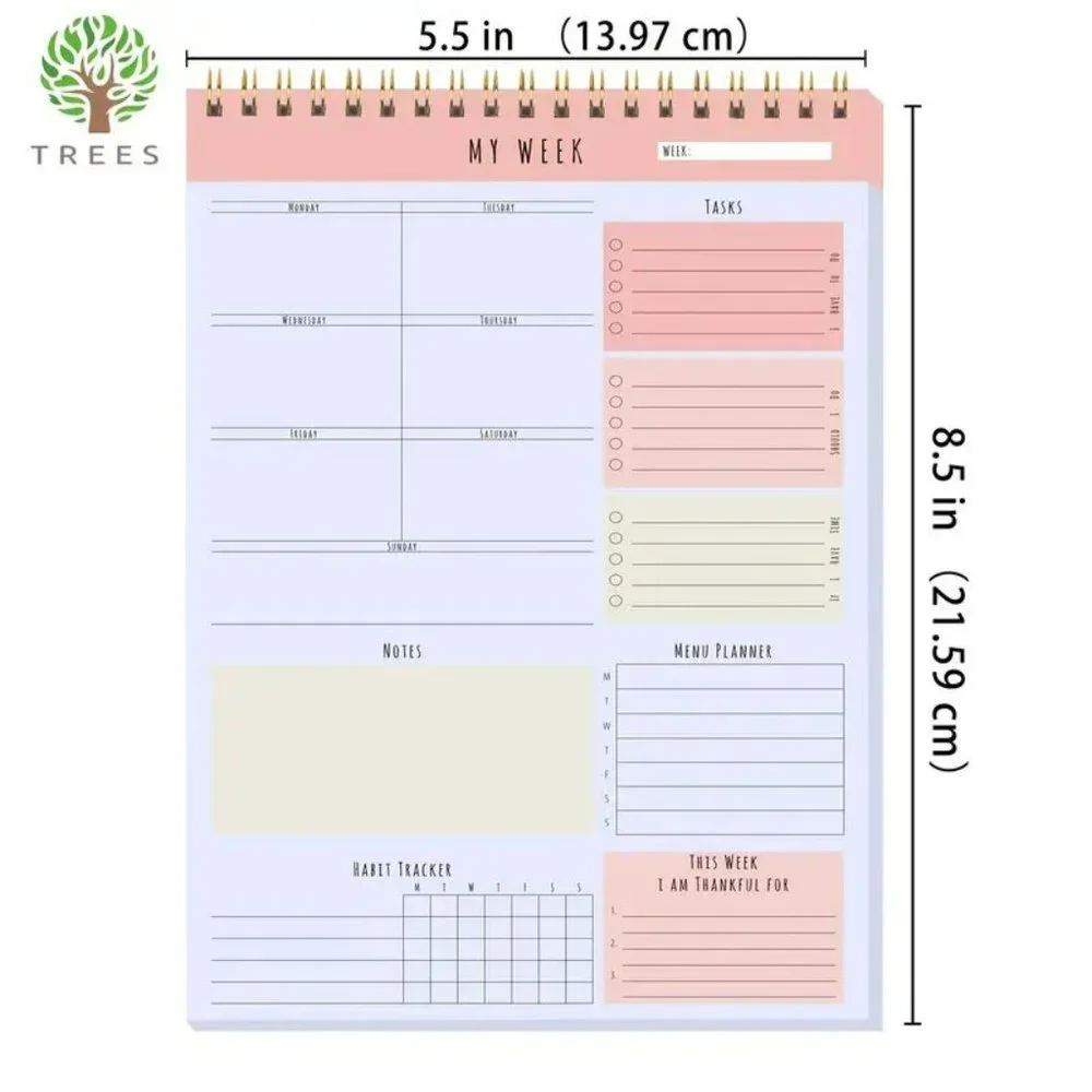 Weekly Planner Undated To-Do Task Checklist Meal Plan Habit Tracker 8.5*5.5 Inch